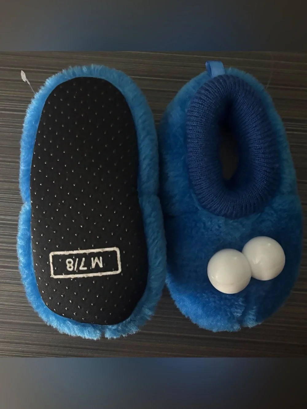 New Plush Blue Kids Character Slippers with Playful Eyes